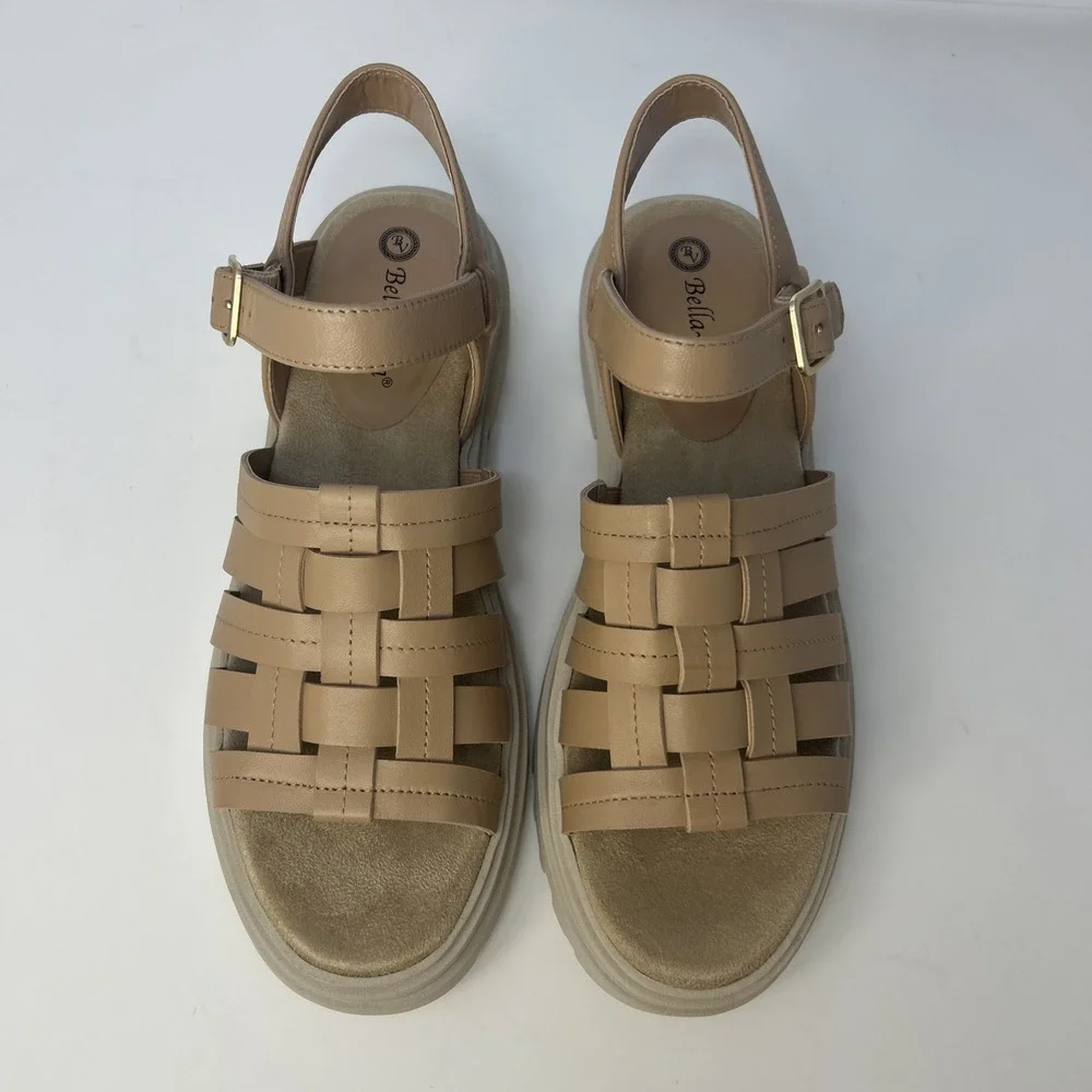 Bella Vita Loni‎ Lug Sole Fisherman Sandals Women's Size 11 M NIB Tan Leather